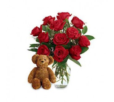 Douze roses et un ourson